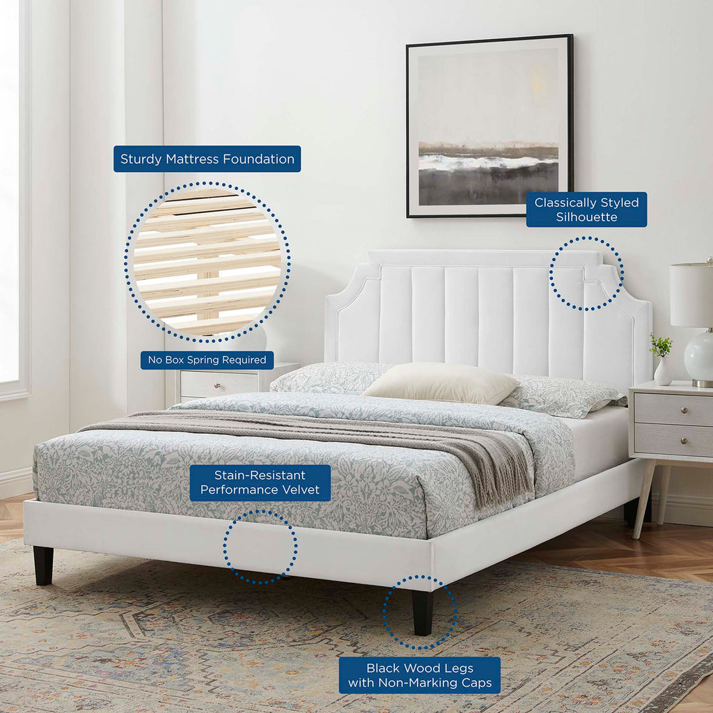 Sienna Performance Velvet Queen Platform Bed - White (MOD-6714-WHI)