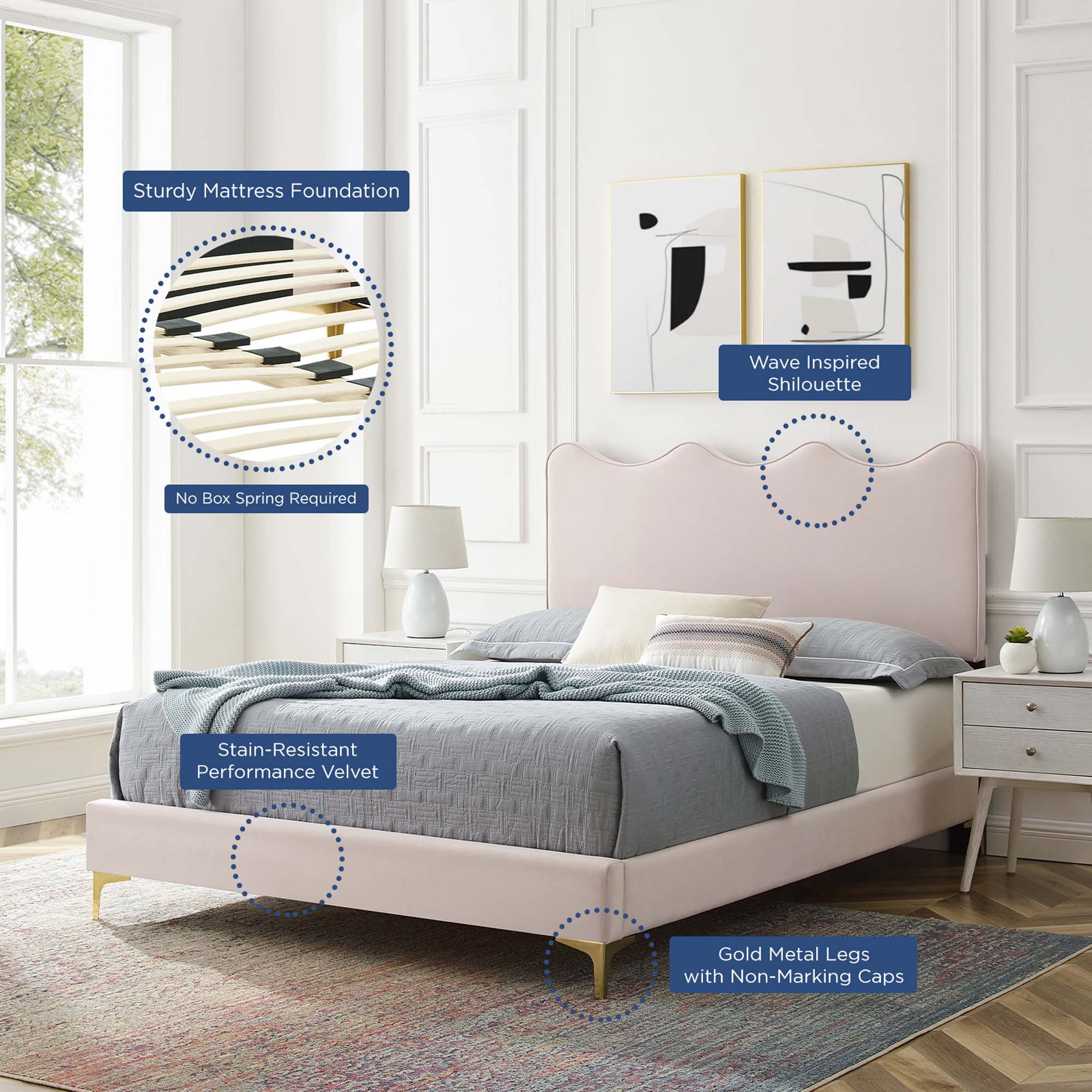 Current Performance Velvet Twin Platform Bed - Pink (MOD-6727-PNK)