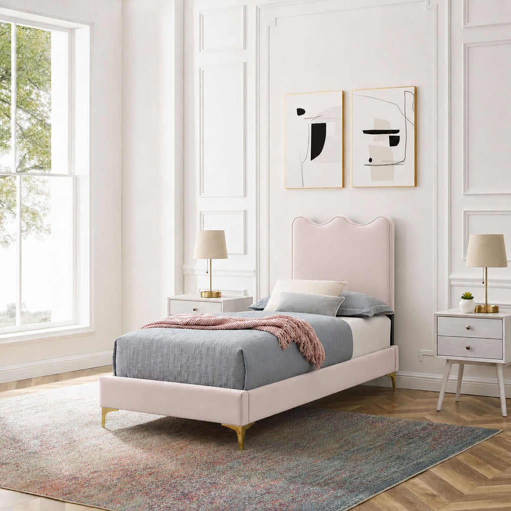 Current Performance Velvet Twin Platform Bed - Pink (MOD-6727-PNK)