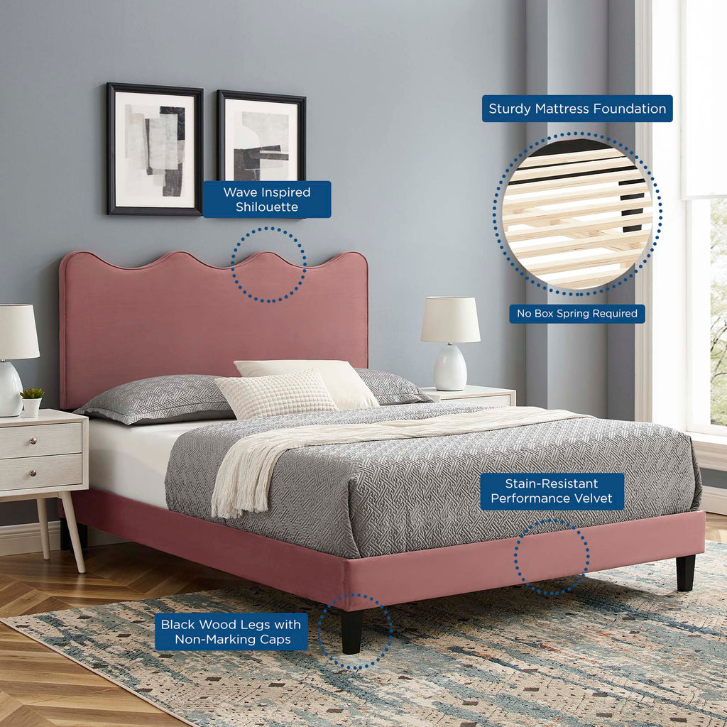 Current Performance Velvet Twin Platform Bed - Dusty Rose
