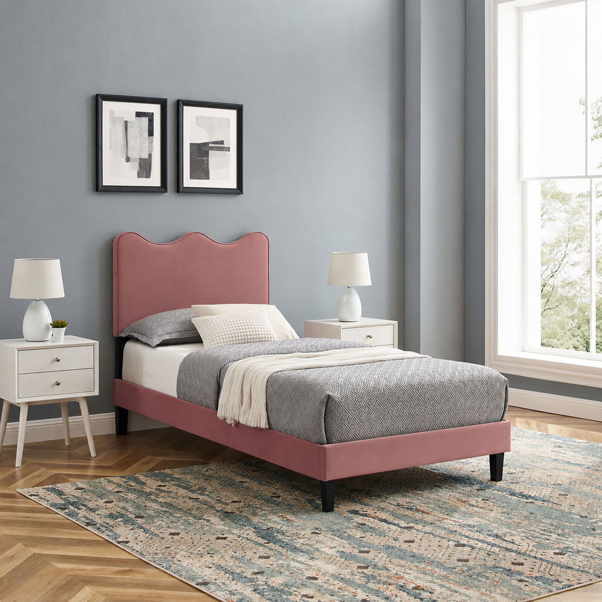 Current Performance Velvet Twin Platform Bed - Dusty Rose