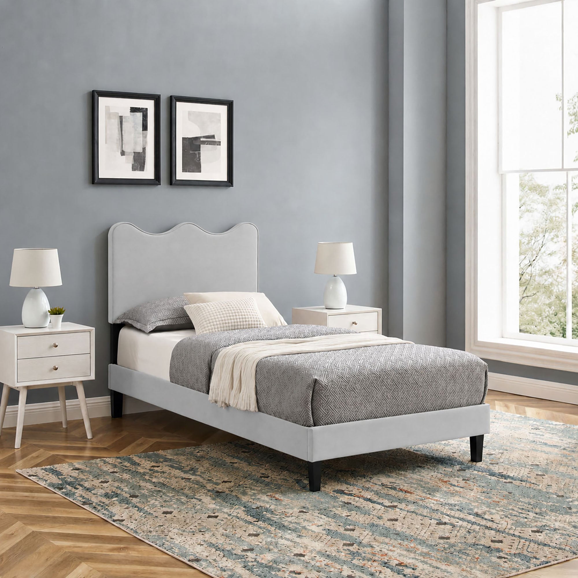 Current Performance Velvet Twin Platform Bed - Light Gray