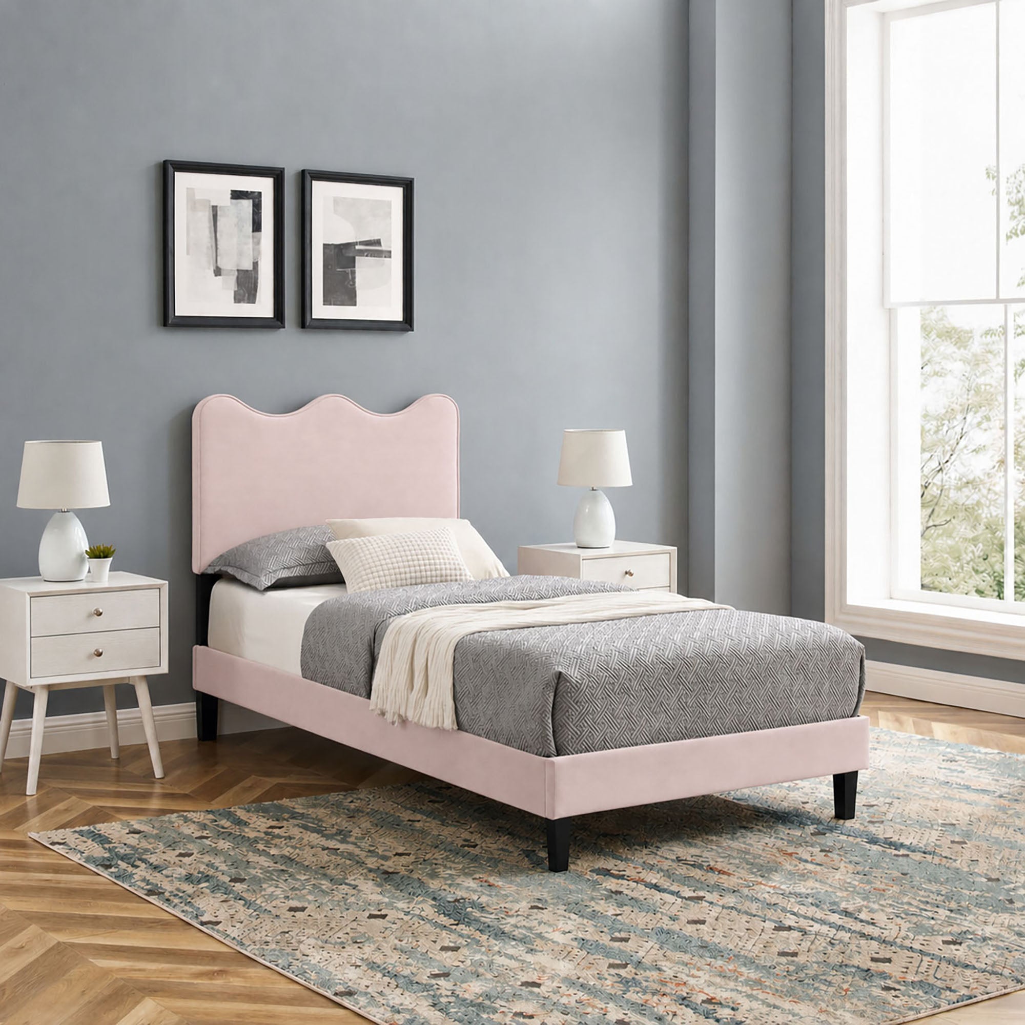 Current Performance Velvet Twin Platform Bed - Pink (MOD-6729-PNK)