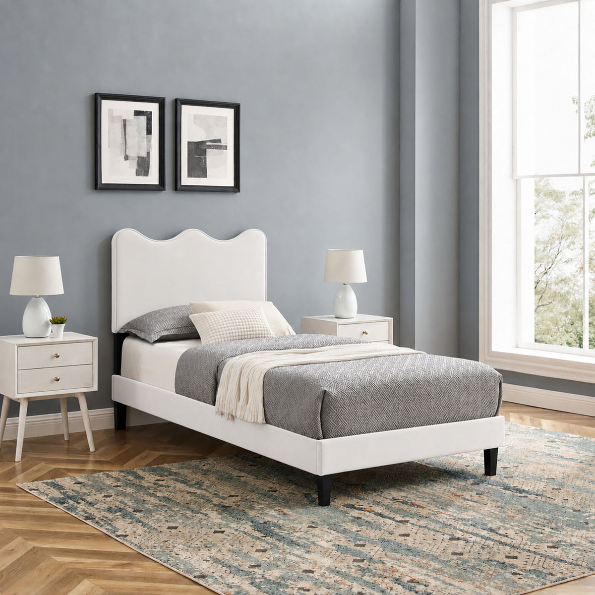 Current Performance Velvet Twin Platform Bed - White