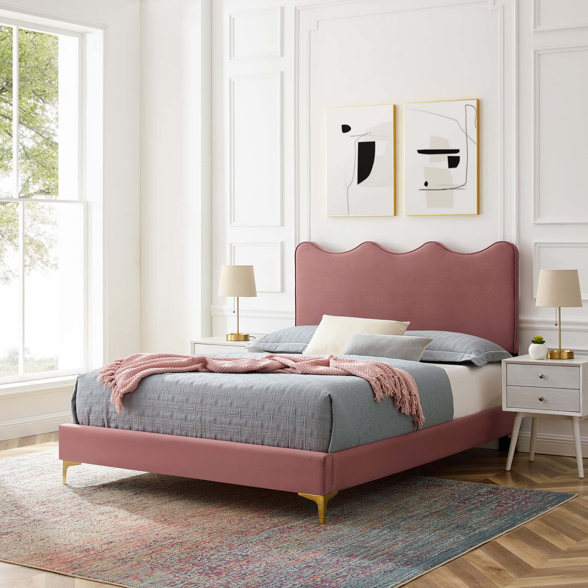 Current Performance Velvet Full Platform Bed - Dusty Rose
