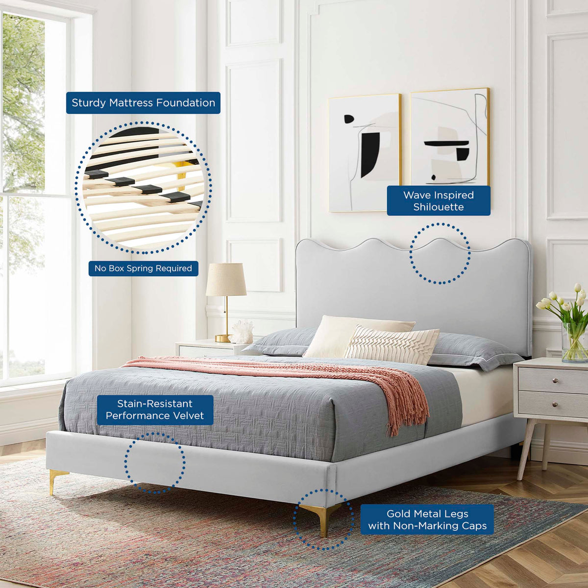 Current Performance Velvet Full Platform Bed - Light Gray (MOD-6730-LGR)