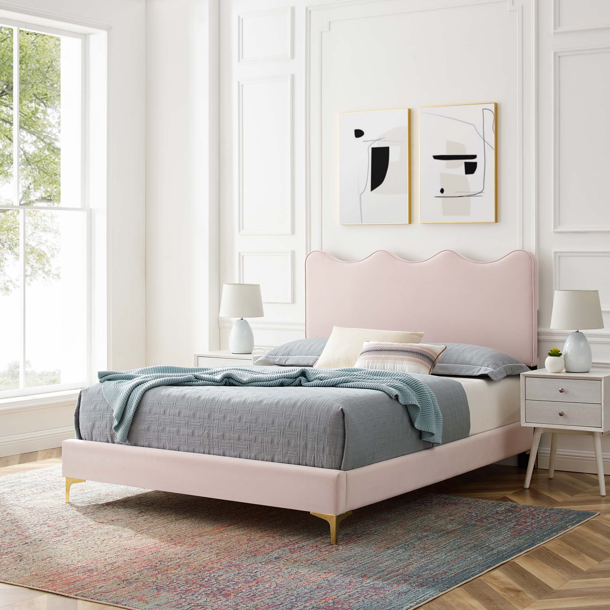Current Performance Velvet Full Platform Bed - Pink (MOD-6730-PNK)