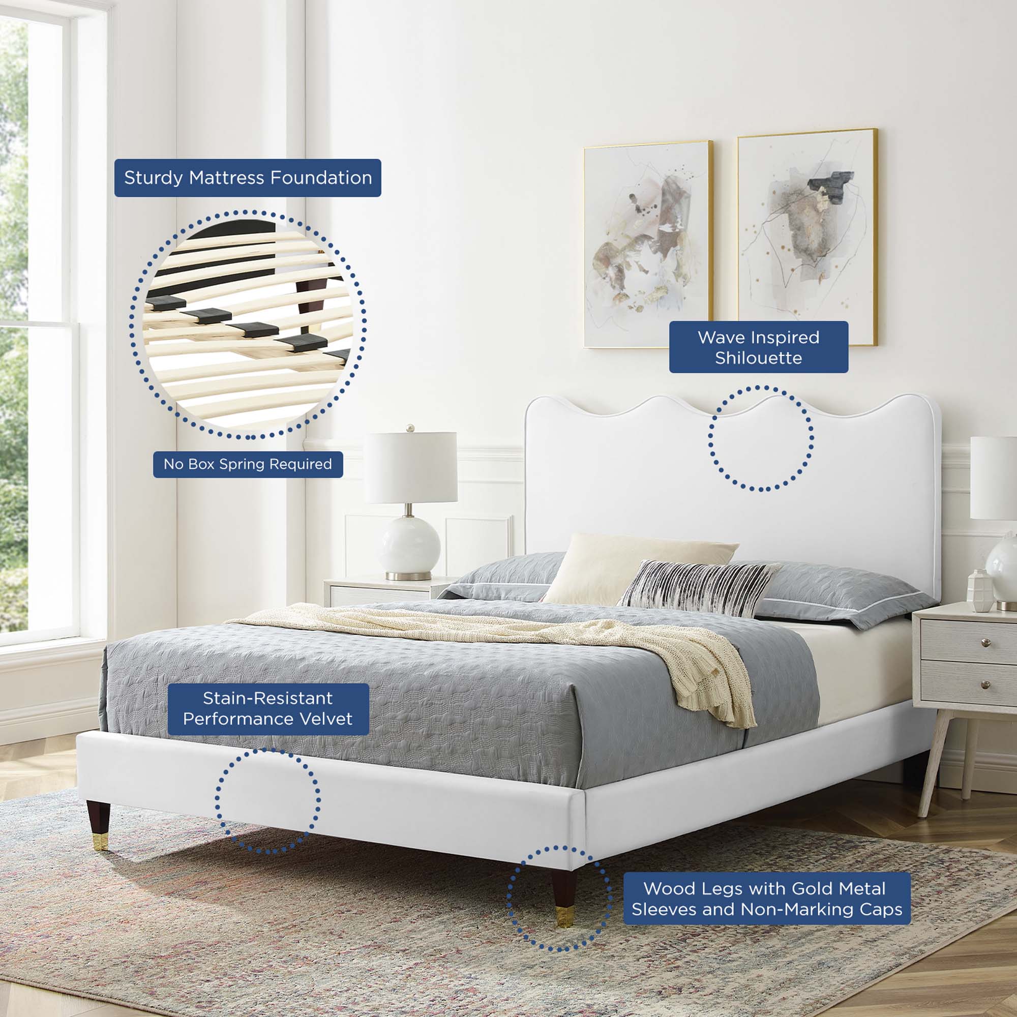 Current Performance Velvet Full Platform Bed - White (MOD-6731-WHI)