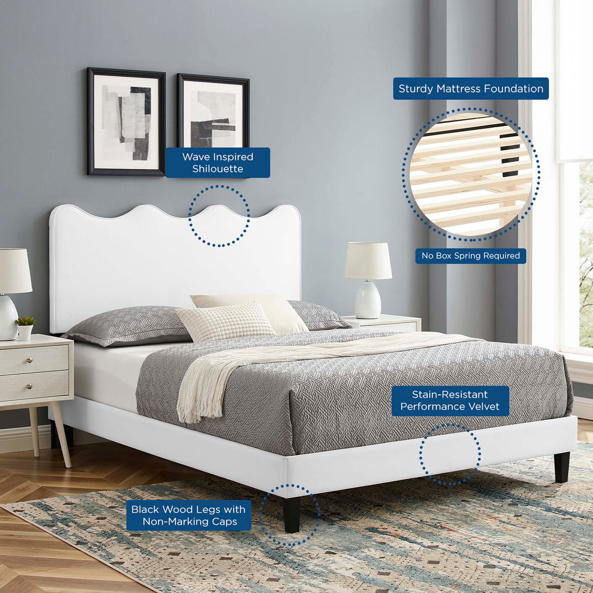 Current Performance Velvet Full Platform Bed - White (MOD-6732-WHI)