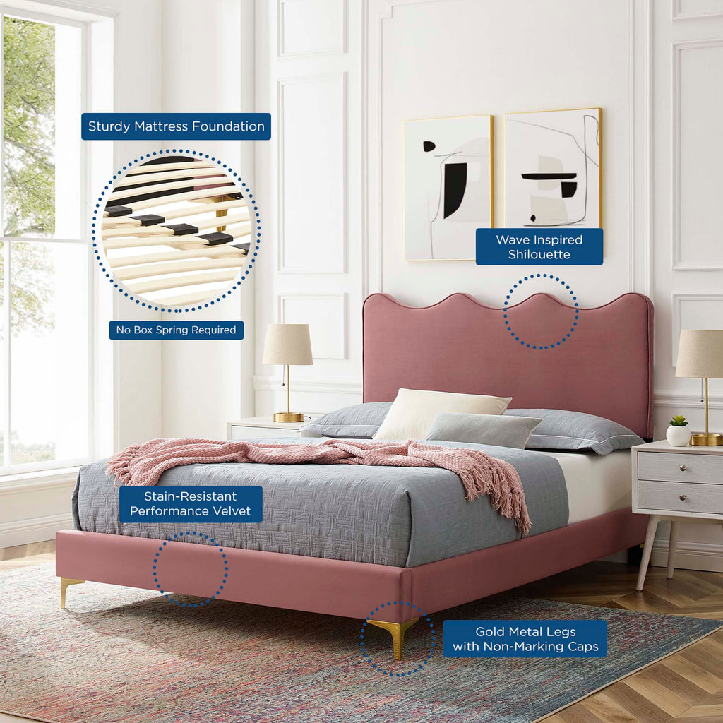 Current Performance Velvet Queen Platform Bed - Dusty Rose (MOD-6733-DUS)