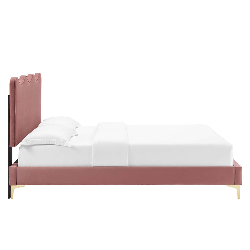 Current Performance Velvet Queen Platform Bed - Dusty Rose (MOD-6733-DUS)