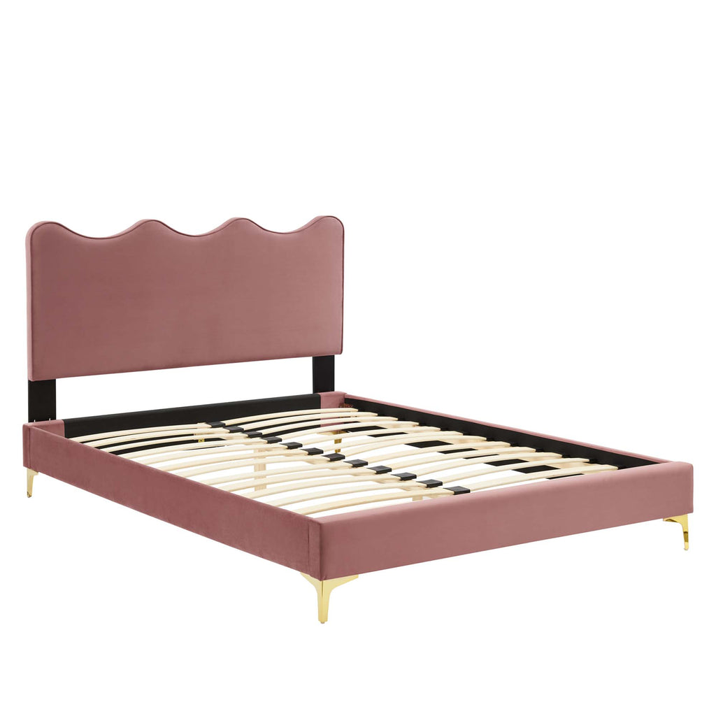 Current Performance Velvet Queen Platform Bed - Dusty Rose (MOD-6733-DUS)