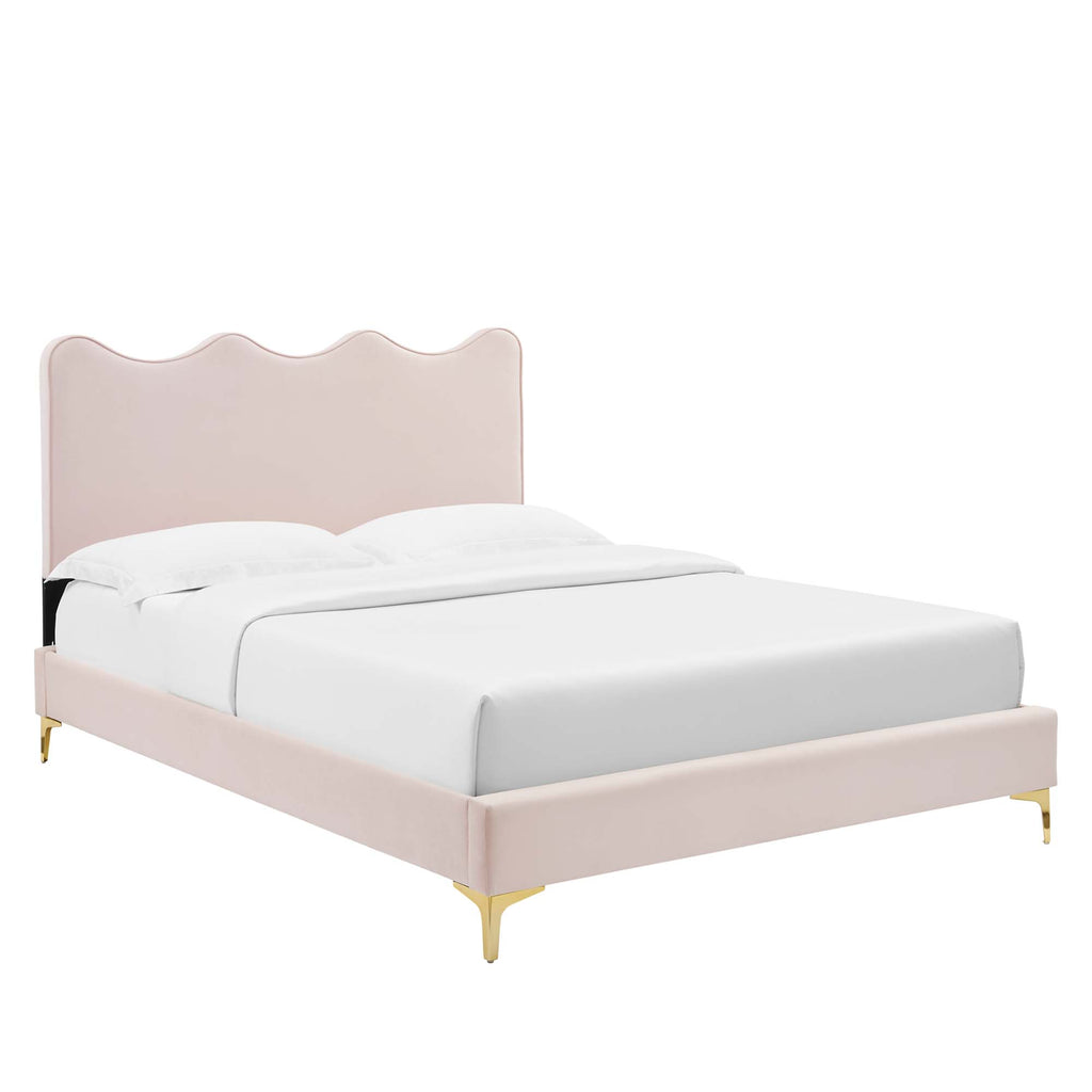 Current Performance Velvet Queen Platform Bed - Pink (MOD-6733-PNK)