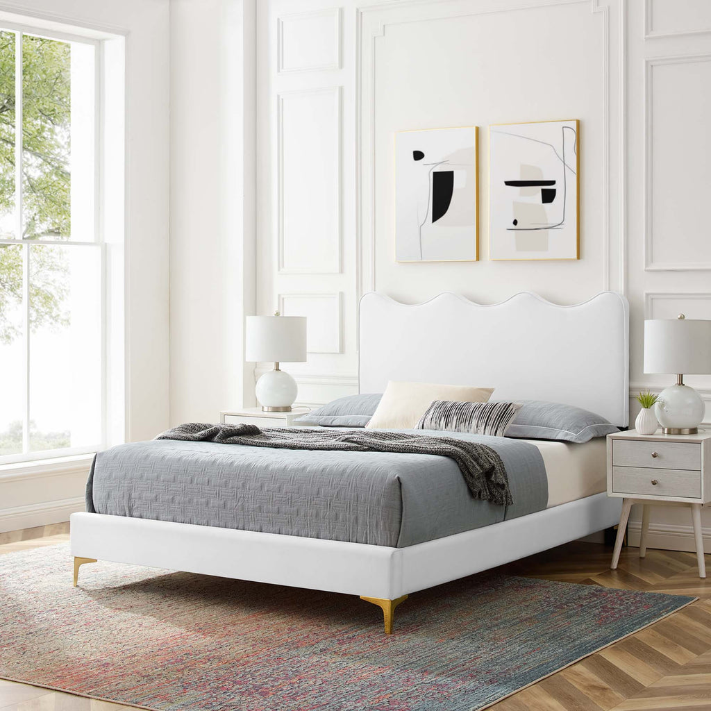 Current Performance Velvet Queen Platform Bed - White (MOD-6733-WHI)