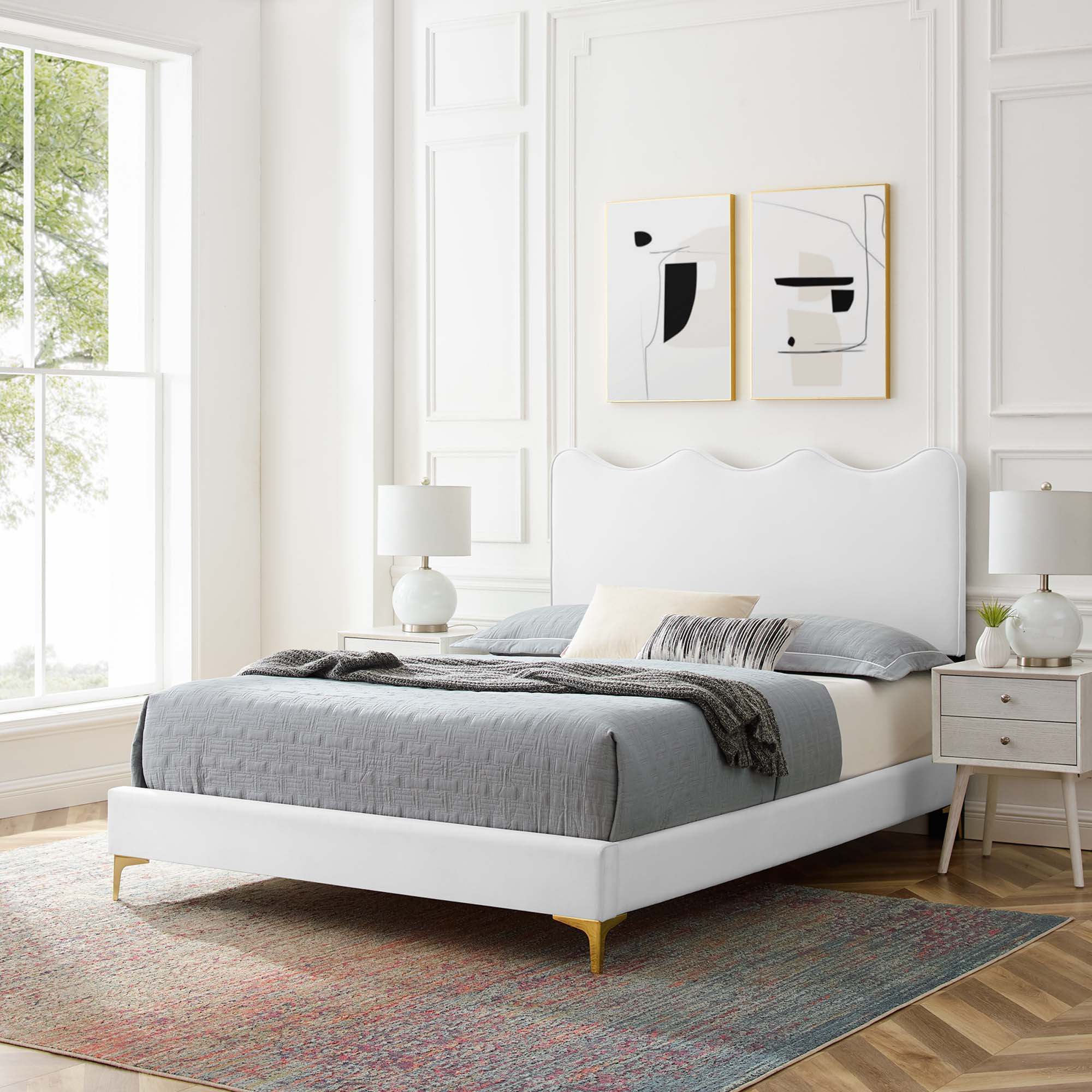 Current Performance Velvet Queen Platform Bed - White (MOD-6733-WHI)