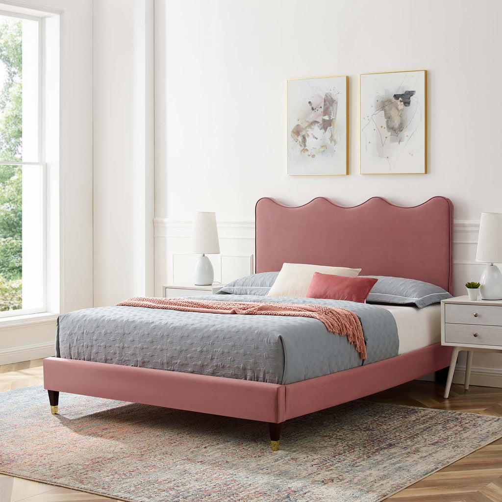 Current Performance Velvet Queen Platform Bed - Dusty Rose (MOD-6734-DUS)