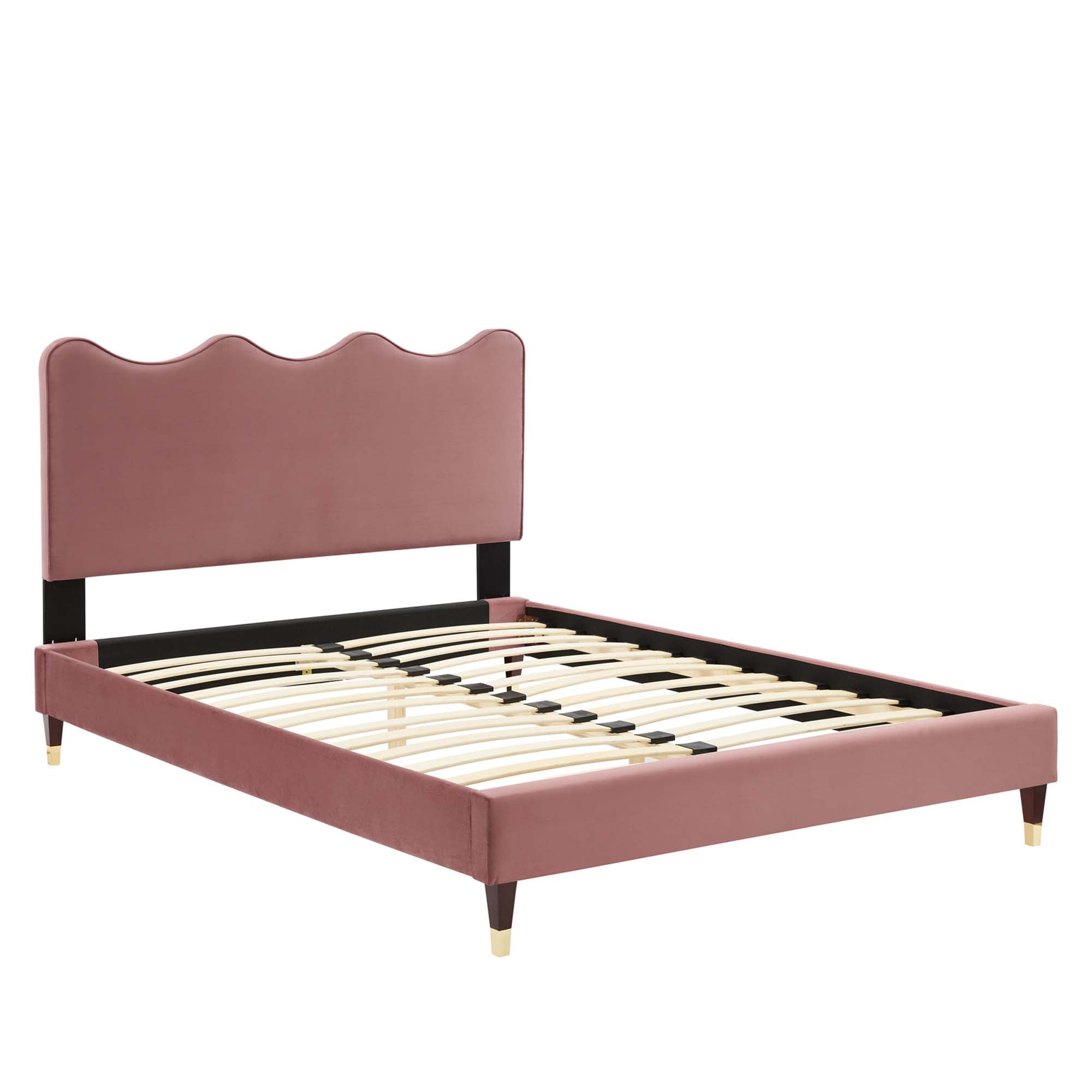 Current Performance Velvet Queen Platform Bed - Dusty Rose (MOD-6734-DUS)