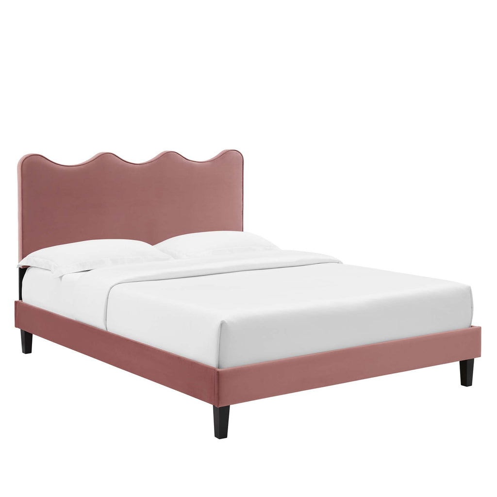 Current Performance Velvet Queen Platform Bed - Dusty Rose (MOD-6735-DUS)