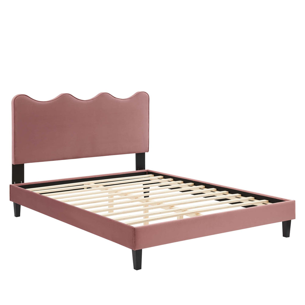 Current Performance Velvet Queen Platform Bed - Dusty Rose (MOD-6735-DUS)