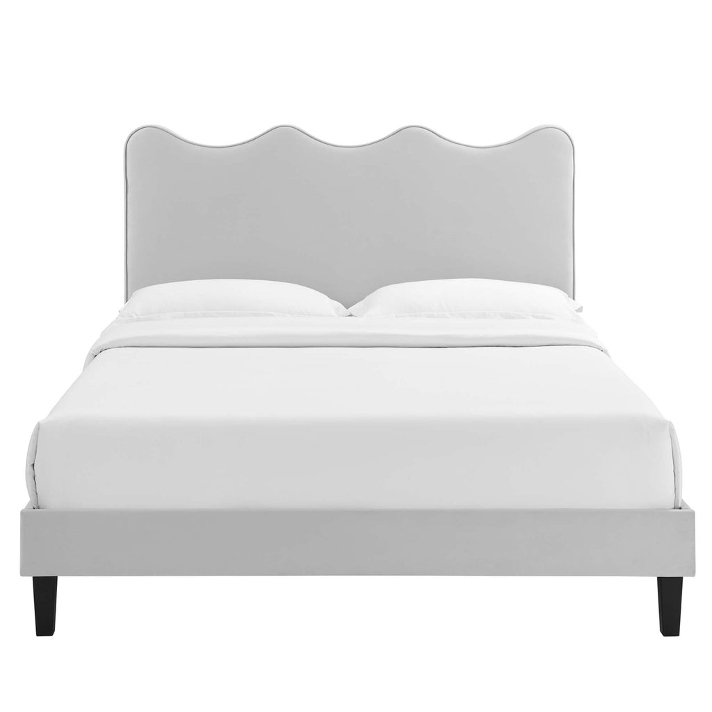 Current Performance Velvet Queen Platform Bed - Light Gray