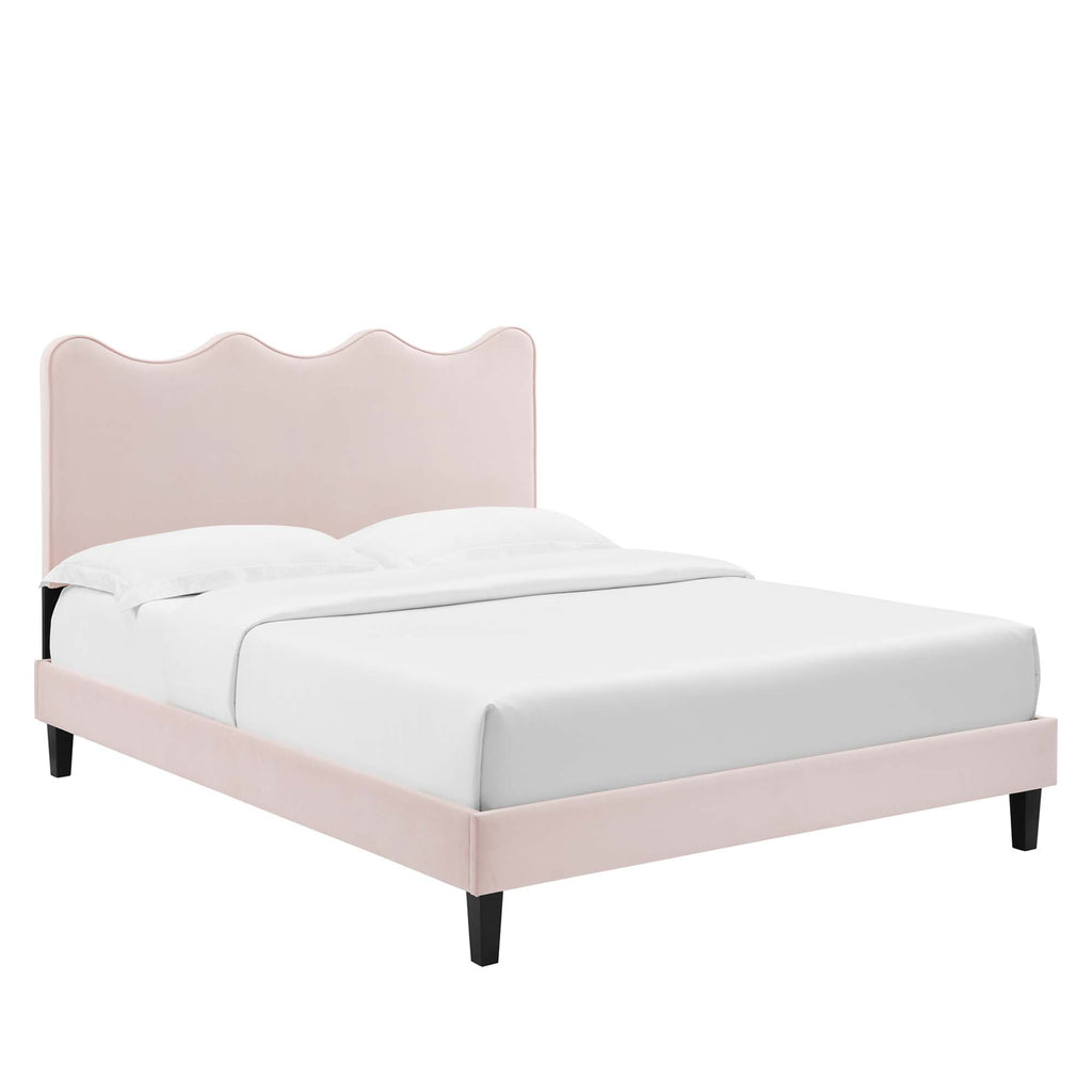 Current Performance Velvet Queen Platform Bed - Pink (MOD-6735-PNK)