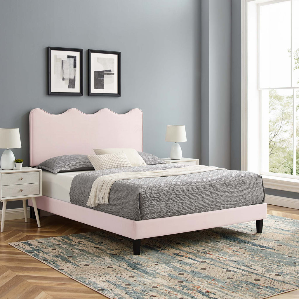 Current Performance Velvet Queen Platform Bed - Pink (MOD-6735-PNK)