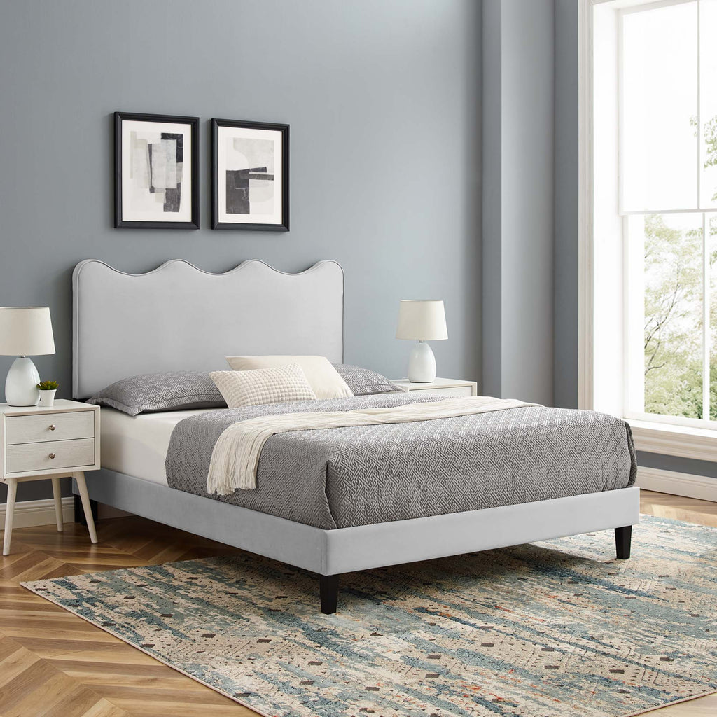 Current Performance Velvet King Platform Bed - Light Gray