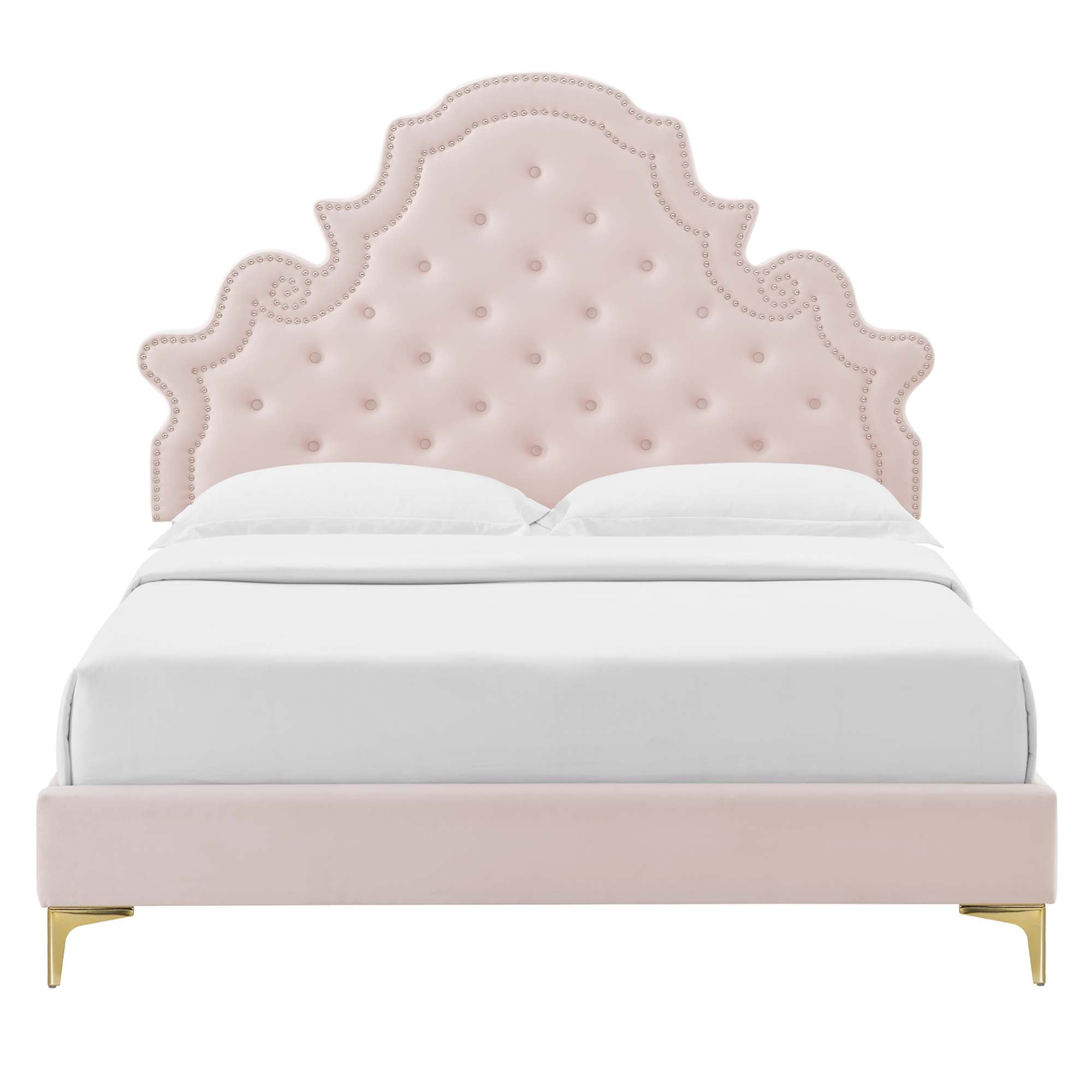 Gwyneth Tufted Performance Velvet Queen Platform Bed - Pink (MOD-6751-PNK)