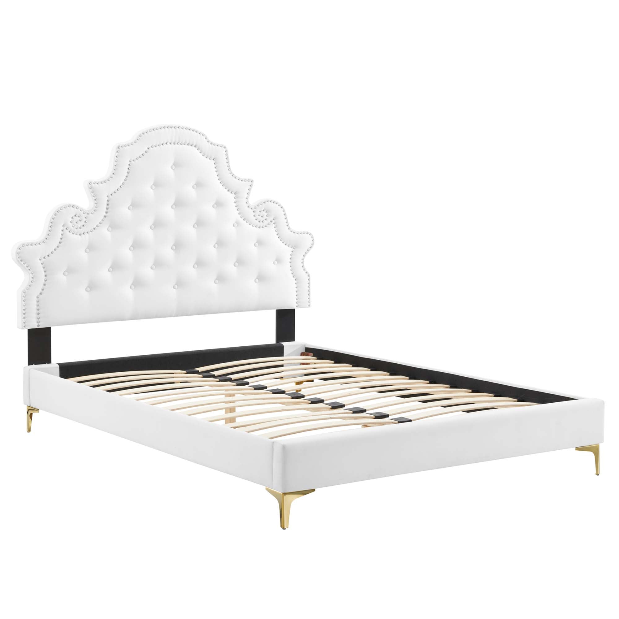 Gwyneth Tufted Performance Velvet Queen Platform Bed - White (MOD-6751-WHI)