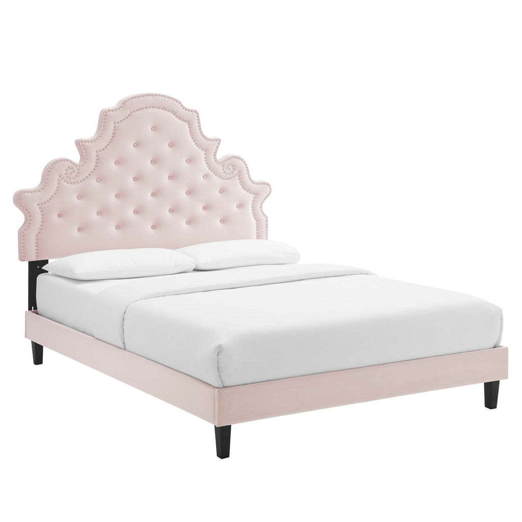 Gwyneth Tufted Performance Velvet Queen Platform Bed - Pink (MOD-6753-PNK)