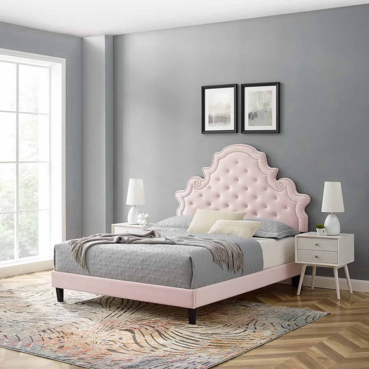 Gwyneth Tufted Performance Velvet Queen Platform Bed - Pink (MOD-6753-PNK)