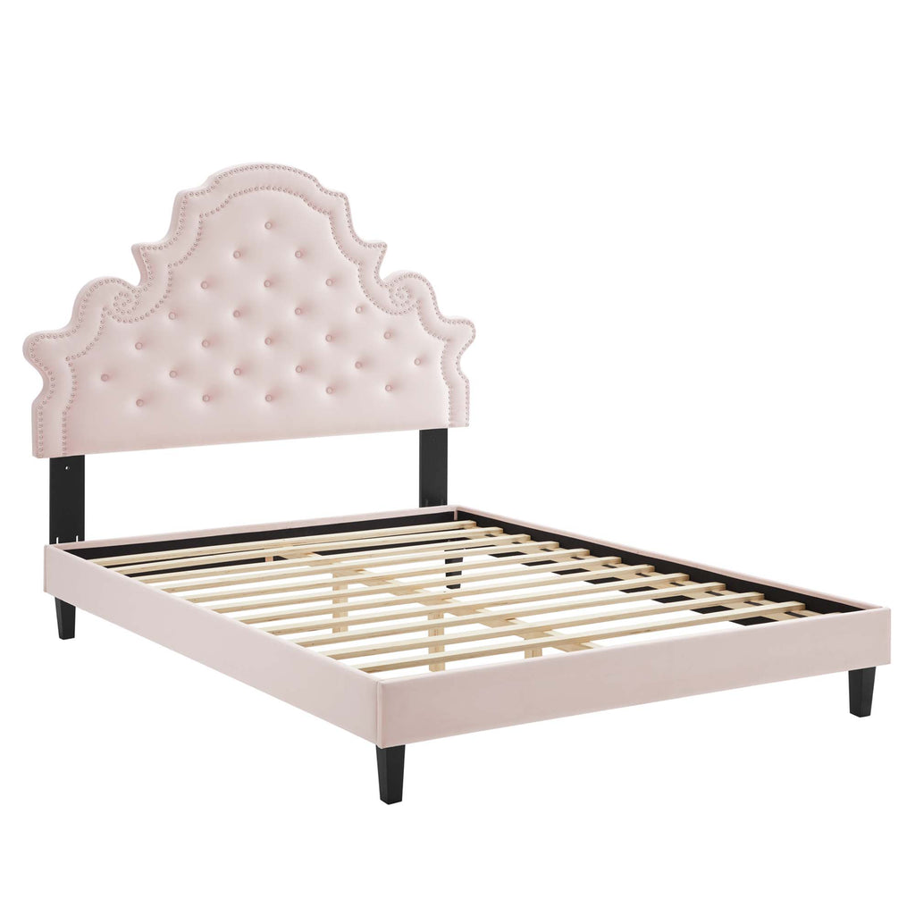 Gwyneth Tufted Performance Velvet Queen Platform Bed - Pink (MOD-6753-PNK)