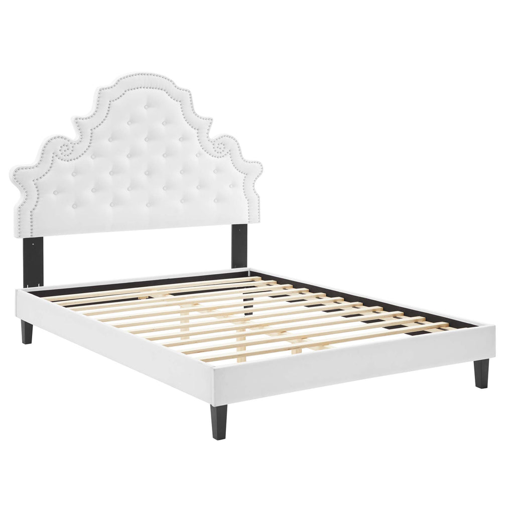 Gwyneth Tufted Performance Velvet Queen Platform Bed - White (MOD-6753-WHI)