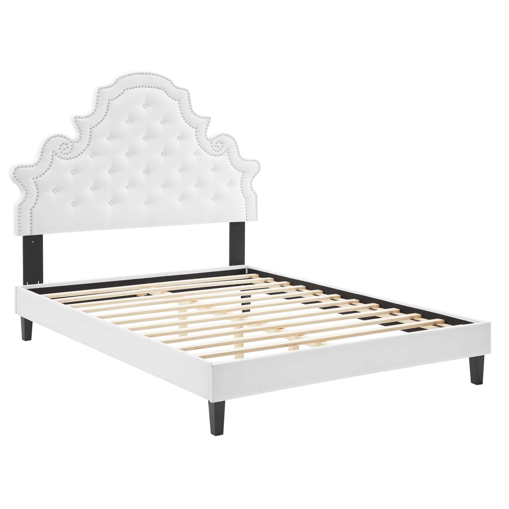 Gwyneth Tufted Performance Velvet Queen Platform Bed - White (MOD-6753-WHI)