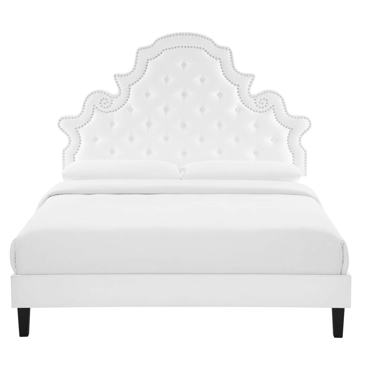 Gwyneth Tufted Performance Velvet Queen Platform Bed - White (MOD-6753-WHI)