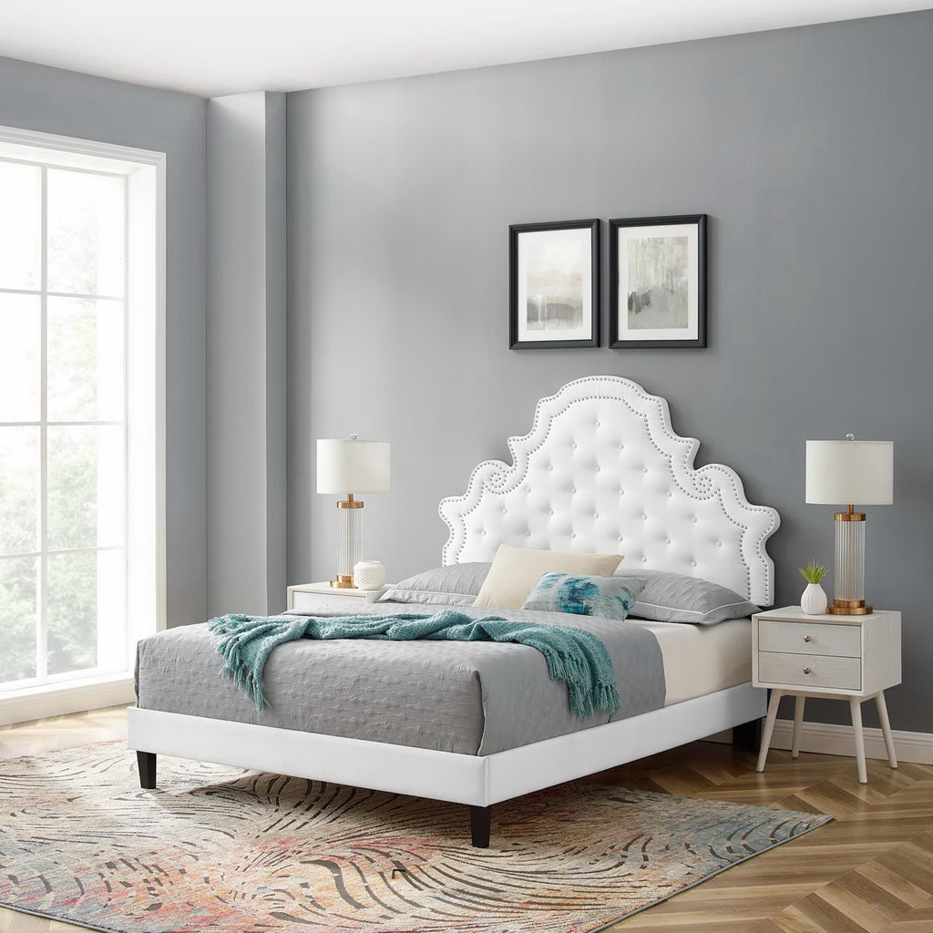 Gwyneth Tufted Performance Velvet Twin Platform Bed - White