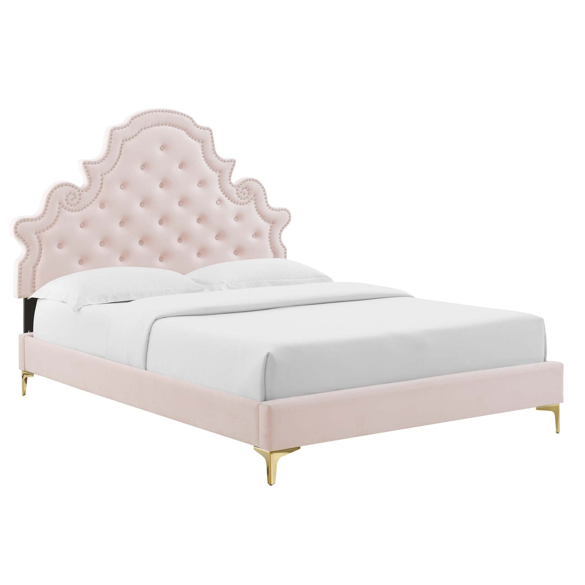 Gwyneth Tufted Performance Velvet Full Platform Bed - Pink (MOD-6757-PNK)