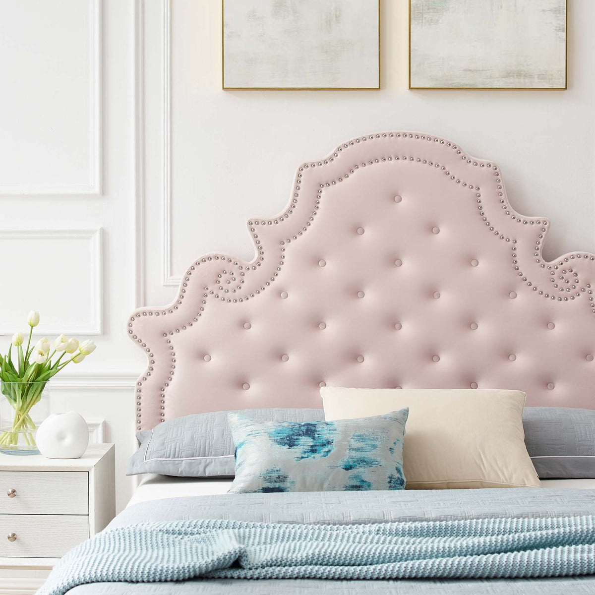 Gwyneth Tufted Performance Velvet Full Platform Bed - Pink (MOD-6757-PNK)