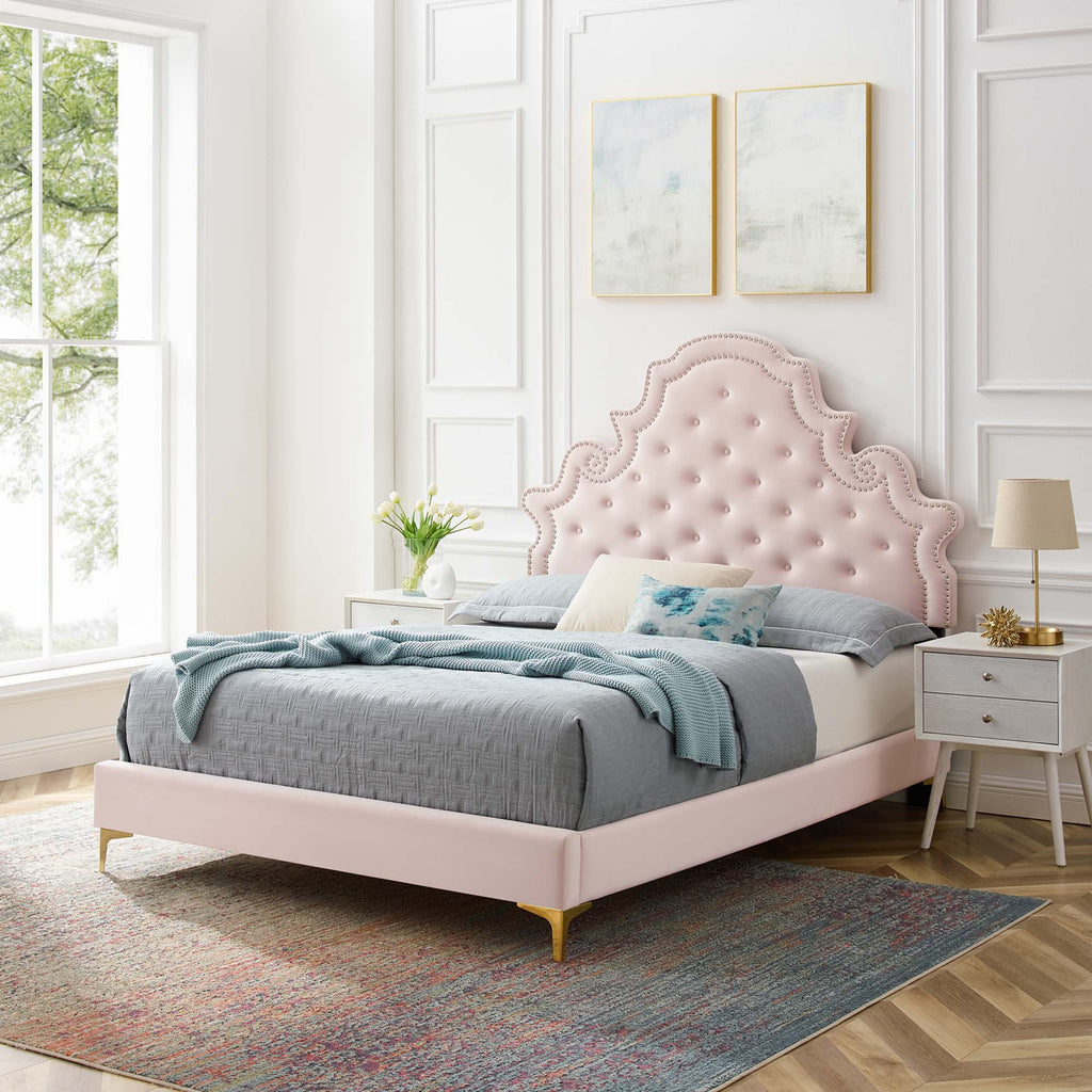 Gwyneth Tufted Performance Velvet Full Platform Bed - Pink (MOD-6757-PNK)