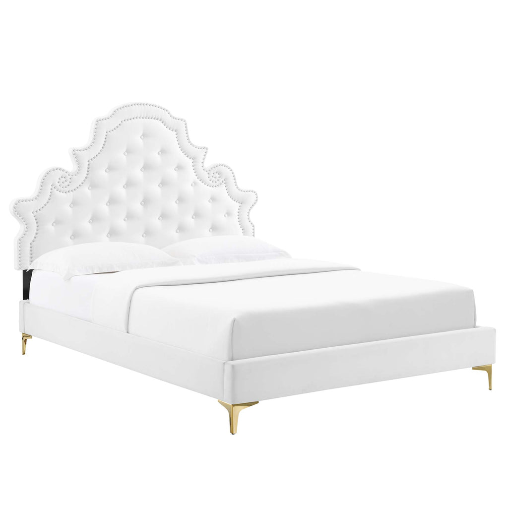 Gwyneth Tufted Performance Velvet Full Platform Bed - White (MOD-6757-WHI)