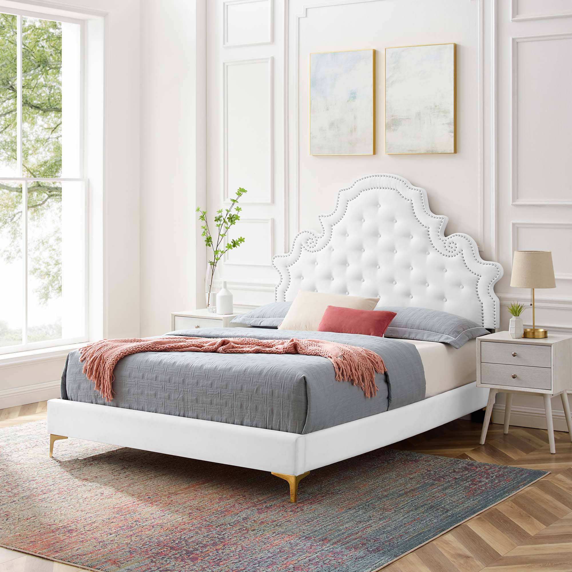 Gwyneth Tufted Performance Velvet Full Platform Bed - White (MOD-6757-WHI)