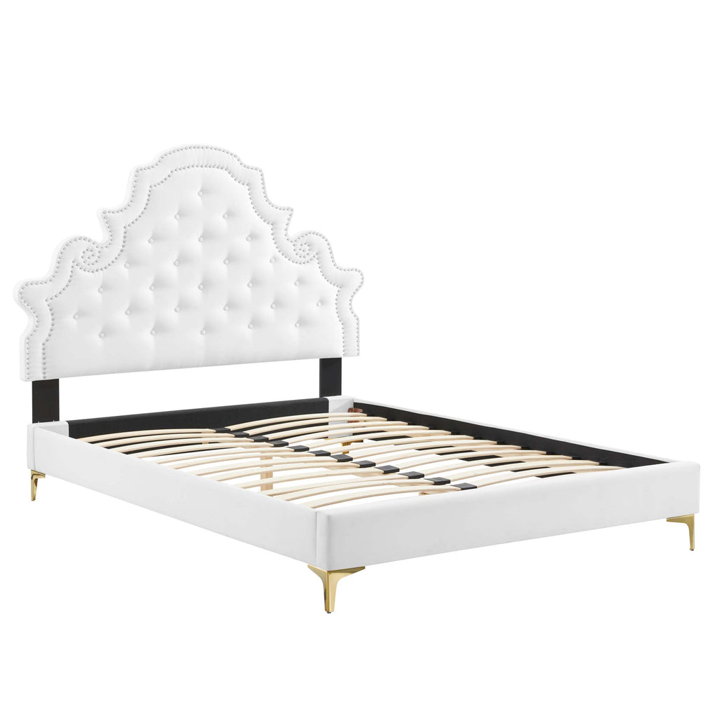 Gwyneth Tufted Performance Velvet Full Platform Bed - White (MOD-6757-WHI)