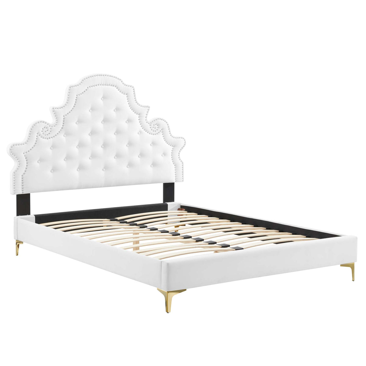 Gwyneth Tufted Performance Velvet Full Platform Bed - White (MOD-6757-WHI)