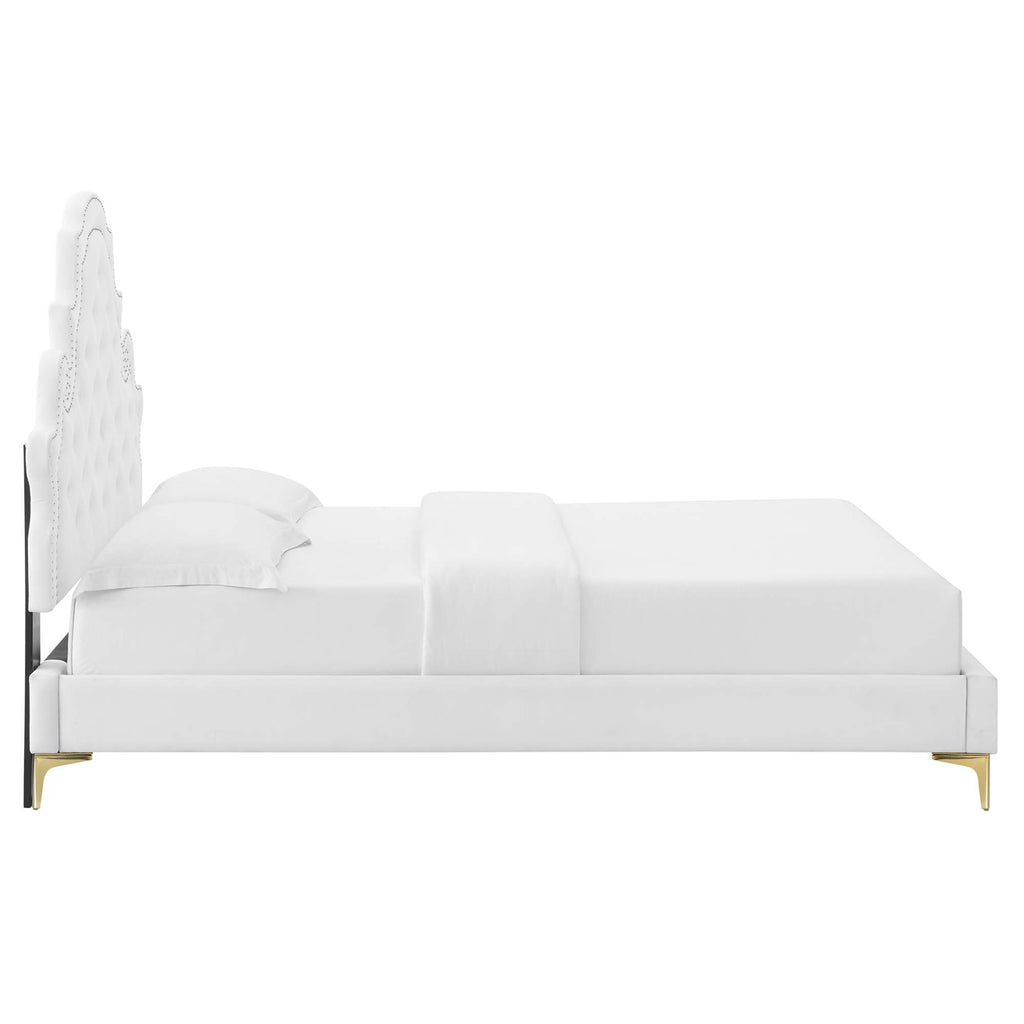 Gwyneth Tufted Performance Velvet Full Platform Bed - White (MOD-6757-WHI)