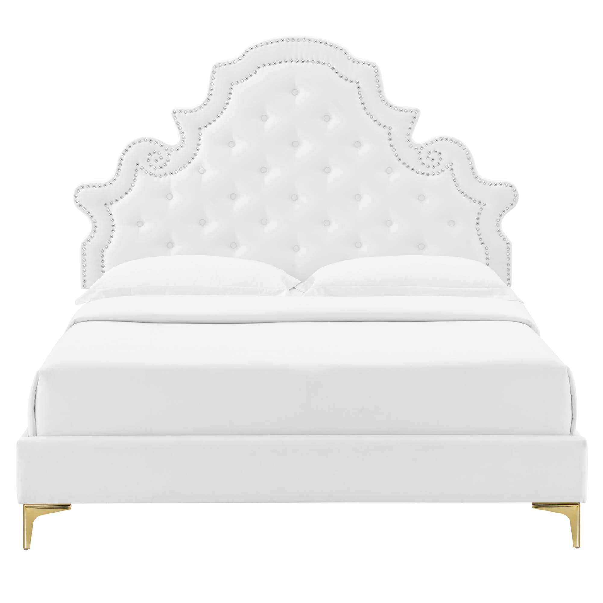 Gwyneth Tufted Performance Velvet Full Platform Bed - White (MOD-6757-WHI)