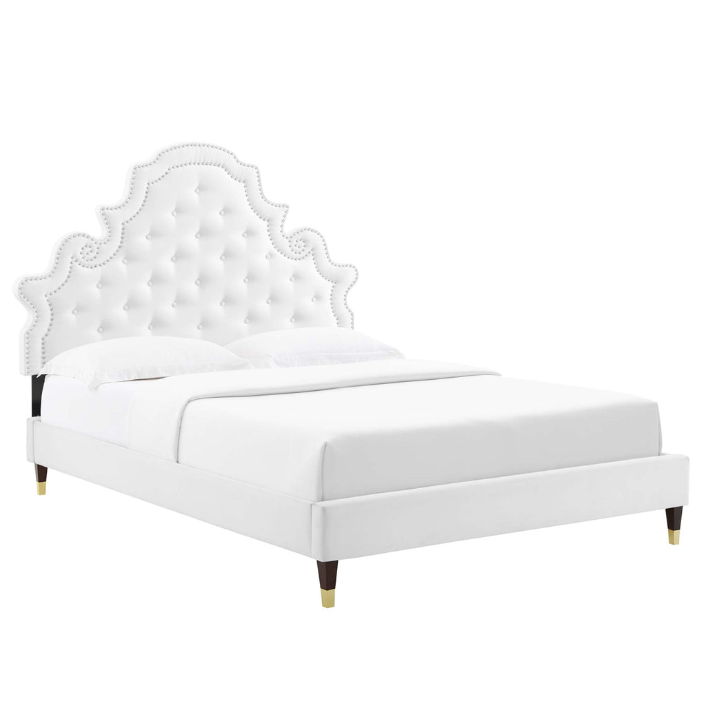 Gwyneth Tufted Performance Velvet Full Platform Bed - White (MOD-6758-WHI)