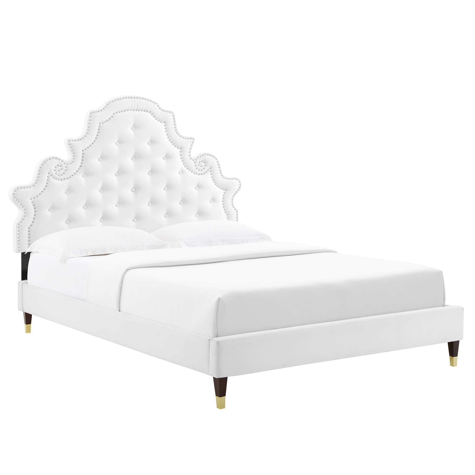 Gwyneth Tufted Performance Velvet Full Platform Bed - White (MOD-6758-WHI)