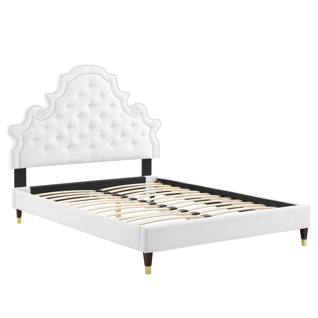 Gwyneth Tufted Performance Velvet Full Platform Bed - White (MOD-6758-WHI)