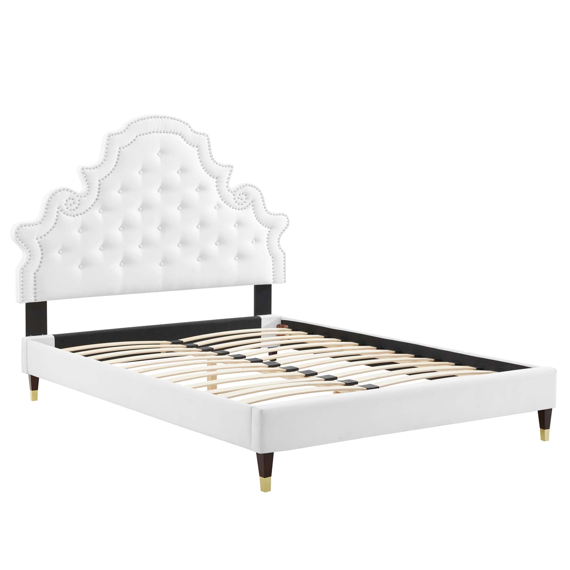 Gwyneth Tufted Performance Velvet Full Platform Bed - White (MOD-6758-WHI)