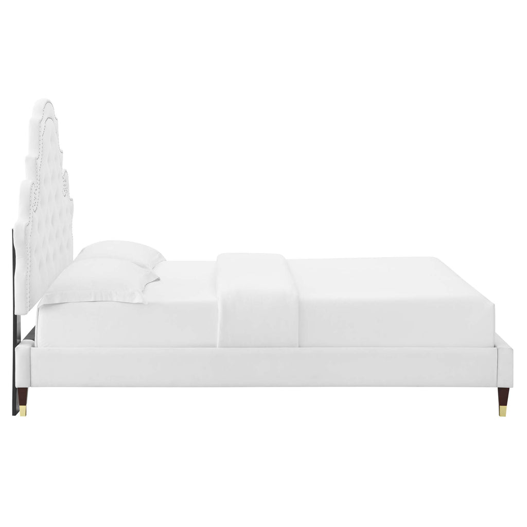 Gwyneth Tufted Performance Velvet Full Platform Bed - White (MOD-6758-WHI)
